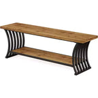 Lantine Industrial Entryway Bench with Shelf, Wood End of Bed Shoe Bench, 55 Long Storage Benches for Bedroom, Hallway, Foyer, Entry, Brown & Black