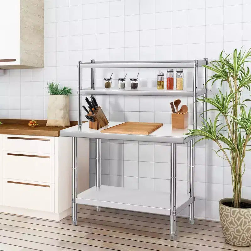 Heavy Duty Stainless Steel Work Table with Overshelf, Commercial Prep Table for Restaurant, Kitchen and Workshop Use, Multiple Sizes Available