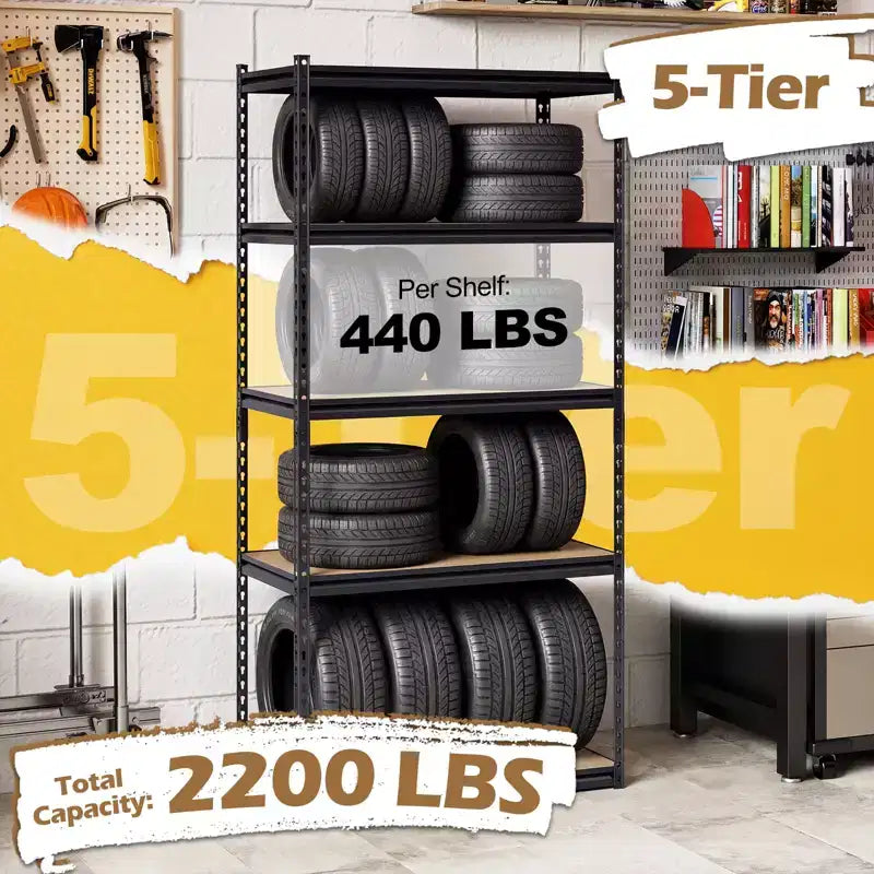 Gymax 2PCS 5-Tier Garage Shelving Unit 2200 LBS Heavy Duty Metal Storage Shelves