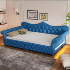 ModernLuxe Queen Size Upholstered Daybed with LED Lighting, Nailhead Trim & Tufted Linen Back
