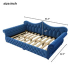 ModernLuxe Queen Size Upholstered Daybed with LED Lighting, Nailhead Trim & Tufted Linen Back