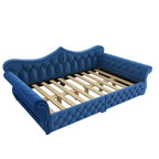 ModernLuxe Queen Size Upholstered Daybed with LED Lighting, Nailhead Trim & Tufted Linen Back