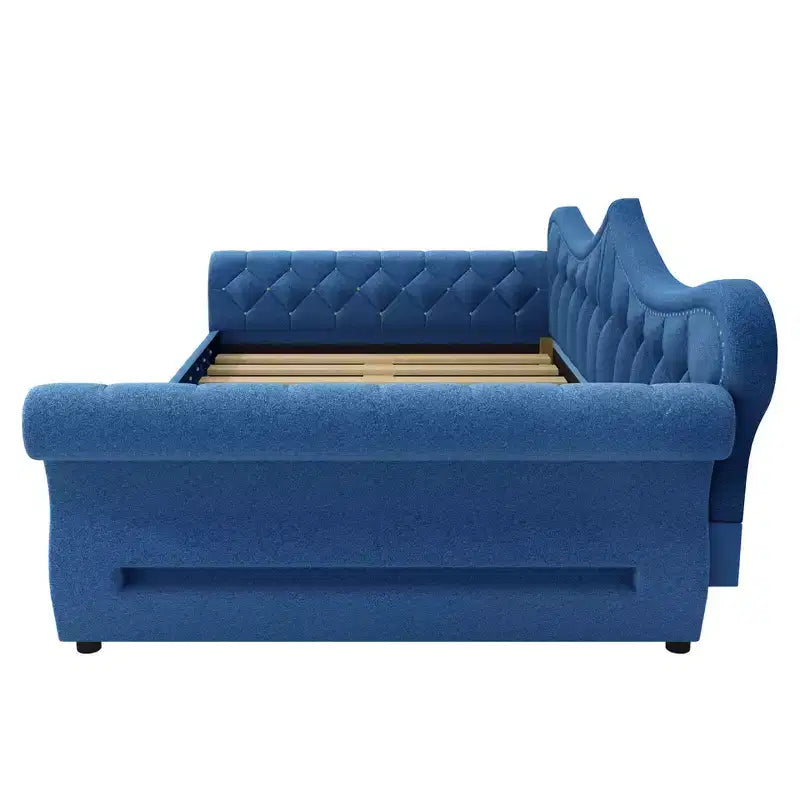 ModernLuxe Queen Size Upholstered Daybed with LED Lighting, Nailhead Trim & Tufted Linen Back
