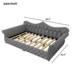 ModernLuxe Queen Size Upholstered Daybed with LED Lighting, Nailhead Trim & Tufted Linen Back