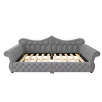 ModernLuxe Queen Size Upholstered Daybed with LED Lighting, Nailhead Trim & Tufted Linen Back
