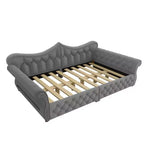 ModernLuxe Queen Size Upholstered Daybed with LED Lighting, Nailhead Trim & Tufted Linen Back