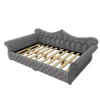 ModernLuxe Queen Size Upholstered Daybed with LED Lighting, Nailhead Trim & Tufted Linen Back