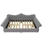ModernLuxe Queen Size Upholstered Daybed with LED Lighting, Nailhead Trim & Tufted Linen Back