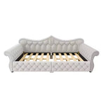 ModernLuxe Queen Size Upholstered Daybed with LED Lighting, Nailhead Trim & Tufted Linen Back