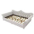 ModernLuxe Queen Size Upholstered Daybed with LED Lighting, Nailhead Trim & Tufted Linen Back