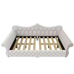 ModernLuxe Queen Size Upholstered Daybed with LED Lighting, Nailhead Trim & Tufted Linen Back