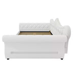 ModernLuxe Queen Size Upholstered Daybed with LED Lighting, Nailhead Trim & Tufted Linen Back