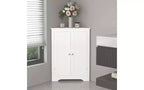 Floor Corner Cabinet with 2 Doors and Adjustable Shelves, Freestanding Storage Organizer, White