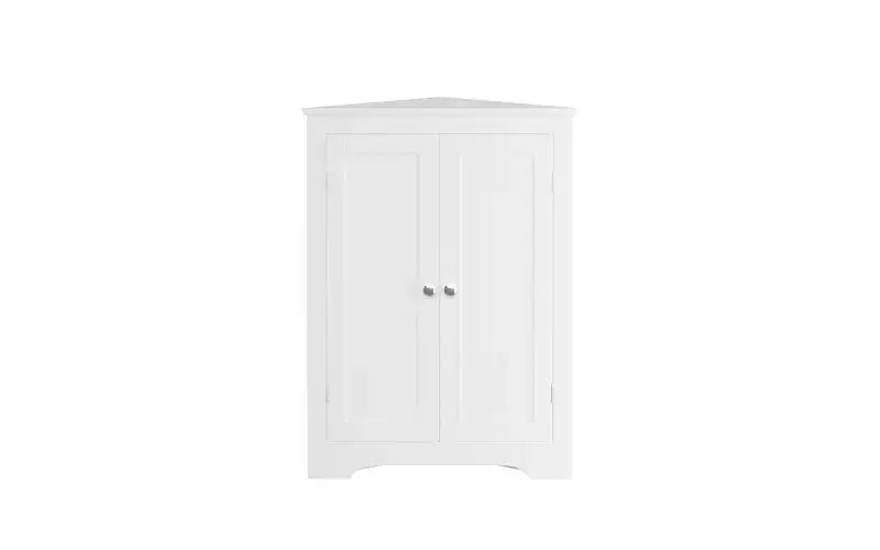 Floor Corner Cabinet with 2 Doors and Adjustable Shelves, Freestanding Storage Organizer, White