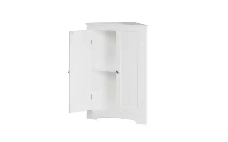 Floor Corner Cabinet with 2 Doors and Adjustable Shelves, Freestanding Storage Organizer, White