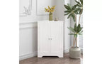 Floor Corner Cabinet with 2 Doors and Adjustable Shelves, Freestanding Storage Organizer, White