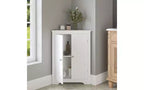 Floor Corner Cabinet with 2 Doors and Adjustable Shelves, Freestanding Storage Organizer, White