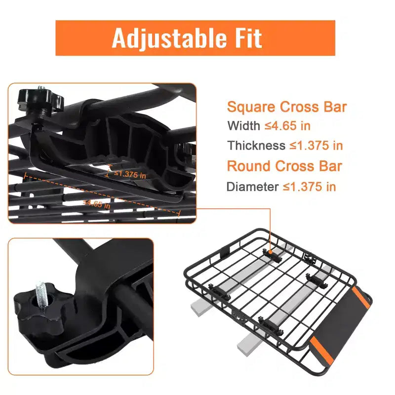 Steel Rooftop Cargo Basket  200 lb Capacity Roof Rack for SUV & Pickup Trucks, Car Top Luggage Holder