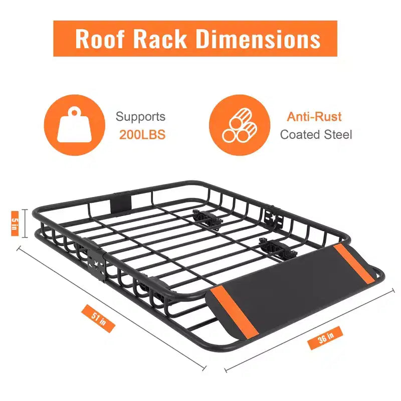 Steel Rooftop Cargo Basket  200 lb Capacity Roof Rack for SUV & Pickup Trucks, Car Top Luggage Holder