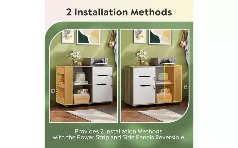 DEXYLLO File Cabinet with Lock, 3 Drawer Rolling Mobile Lateral Filing Cabinets with Charging Station Printer Stand with Open Storage