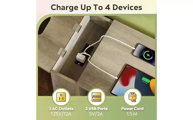 DEXYLLO File Cabinet with Lock, 3 Drawer Rolling Mobile Lateral Filing Cabinets with Charging Station Printer Stand with Open Storage