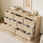 54 Wide Natural Oak 7-Drawer Dresser for Bedroom, Wooden Chest of Drawers with Large Storage, Closet Organizer Cabinet Furniture for Living Room