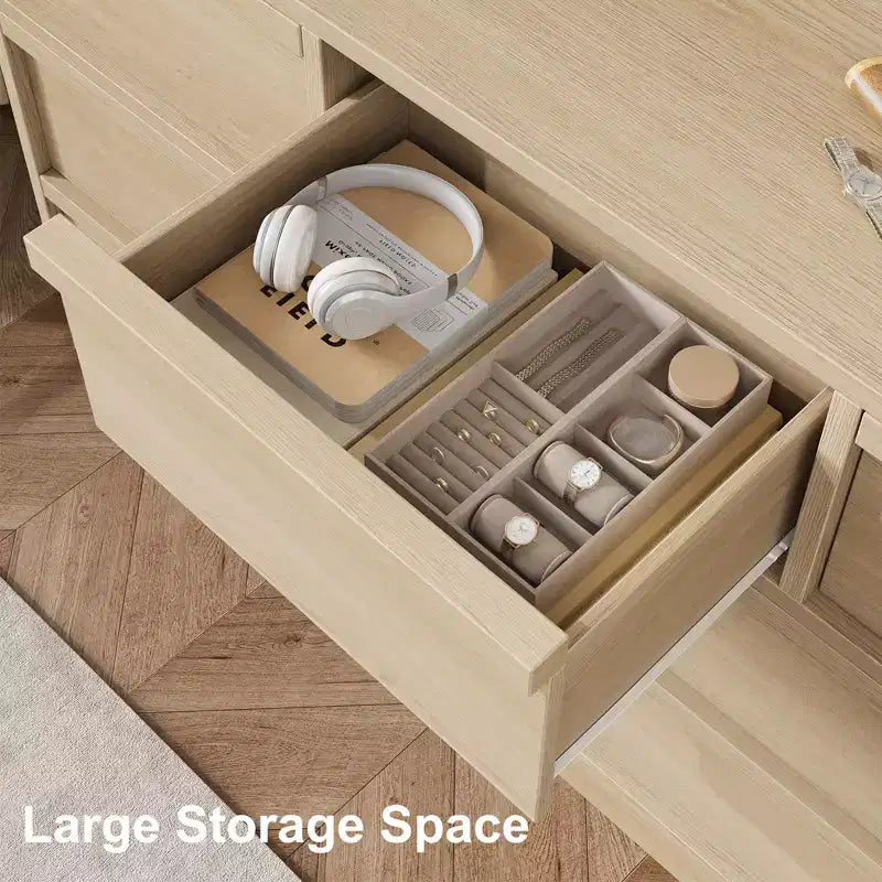 54 Wide Natural Oak 7-Drawer Dresser for Bedroom, Wooden Chest of Drawers with Large Storage, Closet Organizer Cabinet Furniture for Living Room