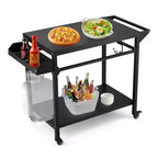 Outdoor Grill Cart with Lockable Wheels, Storage Tray, Side Handle for Patio, Backyard, Camping