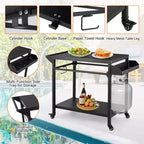 Outdoor Grill Cart with Lockable Wheels, Storage Tray, Side Handle for Patio, Backyard, Camping