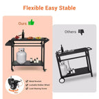 Outdoor Grill Cart with Lockable Wheels, Storage Tray, Side Handle for Patio, Backyard, Camping