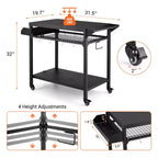 Outdoor Grill Cart with Lockable Wheels, Storage Tray, Side Handle for Patio, Backyard, Camping