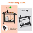 Outdoor Grill Cart with Lockable Wheels, Storage Tray, Side Handle for Patio, Backyard, Camping