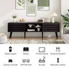 JVNOXK Mid Century Modern TV Stands for up to 70 TV with Storage, Fluted Wood TV Stand for Living Room, Boho Media Console,Dark Walnut