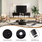 JVNOXK Mid Century Modern TV Stands for up to 70 TV with Storage, Fluted Wood TV Stand for Living Room, Boho Media Console,Dark Walnut