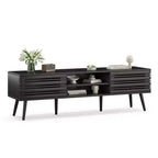 JVNOXK Mid Century Modern TV Stands for up to 70 TV with Storage, Fluted Wood TV Stand for Living Room, Boho Media Console,Dark Walnut