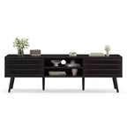 JVNOXK Mid Century Modern TV Stands for up to 70 TV with Storage, Fluted Wood TV Stand for Living Room, Boho Media Console,Dark Walnut