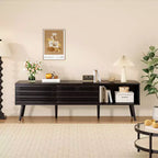 JVNOXK Mid Century Modern TV Stands for up to 70 TV with Storage, Fluted Wood TV Stand for Living Room, Boho Media Console,Dark Walnut