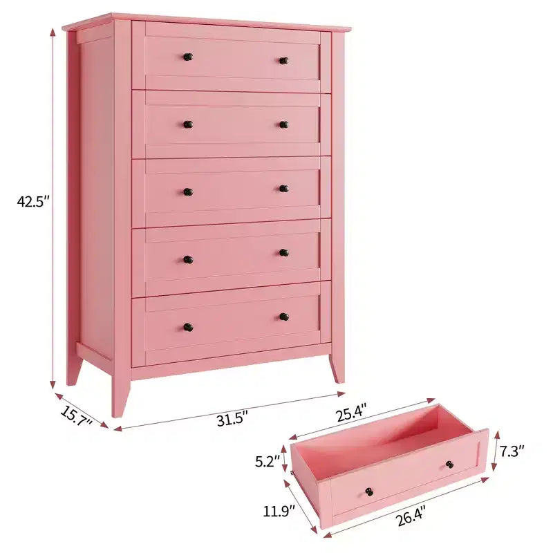 Comò a 5 cassetti per camera da letto, cassettiera alta moderna con maniglie in metallo, mobile contenitore in legno per armadio, soggiorno, corridoio