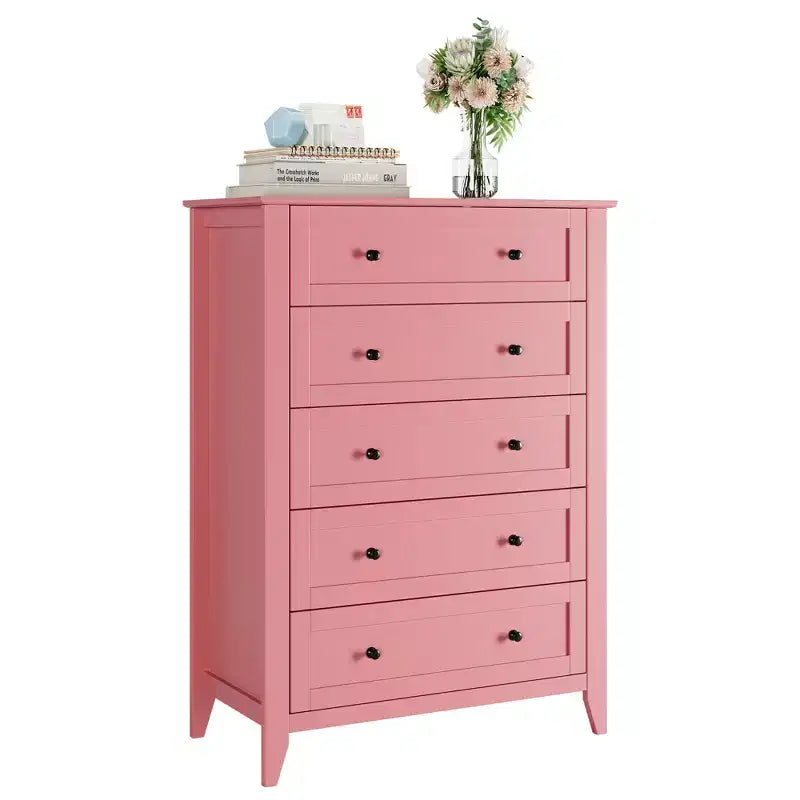 5-Drawer Dresser for Bedroom, Modern Tall Chest of Drawers with Metal Knobs, Wooden Storage Organizer for Closet, Living Room, Hallway