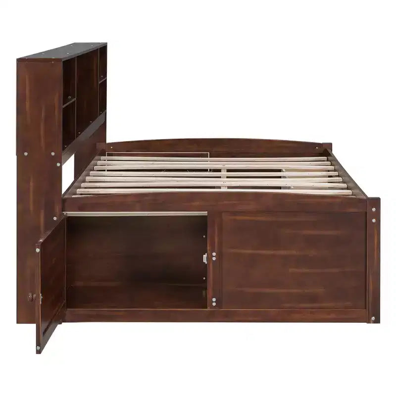 FAMYYT Full Size Wooden Captain Bed?With Built-in Storage Shelves, 4 Drawers and 2 Cabinets, Easy Assembly