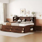FAMYYT Full Size Wooden Captain Bed?With Built-in Storage Shelves, 4 Drawers and 2 Cabinets, Easy Assembly