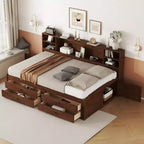 FAMYYT Full Size Wooden Captain Bed?With Built-in Storage Shelves, 4 Drawers and 2 Cabinets, Easy Assembly