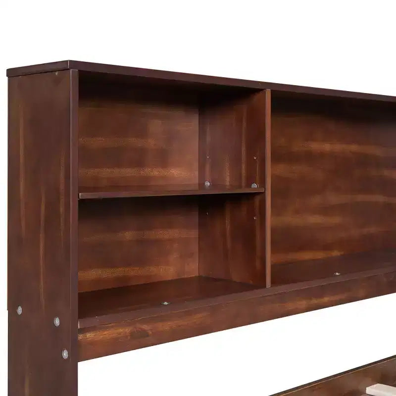 FAMYYT Full Size Wooden Captain Bed?With Built-in Storage Shelves, 4 Drawers and 2 Cabinets, Easy Assembly