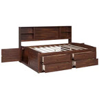 FAMYYT Full Size Wooden Captain Bed?With Built-in Storage Shelves, 4 Drawers and 2 Cabinets, Easy Assembly