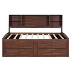 FAMYYT Full Size Wooden Captain Bed?With Built-in Storage Shelves, 4 Drawers and 2 Cabinets, Easy Assembly