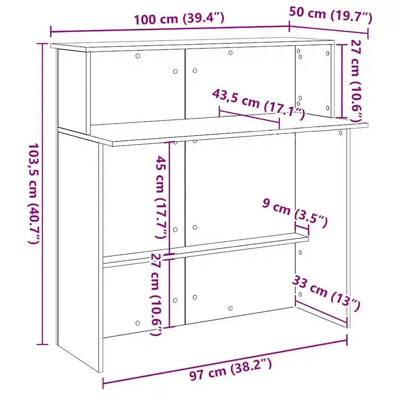 vidaXL Reception Desk Black 39.4x19.7x40.7 Engineered Wood