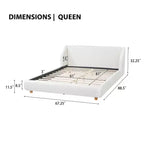 Letto imbottito con struttura a piattaforma, Queen/King Size, profilo basso, con testiera imbottita ad alette, bianco - ModernLuxe