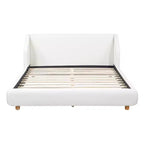 Letto imbottito con struttura a piattaforma, Queen/King Size, profilo basso, con testiera imbottita ad alette, bianco - ModernLuxe