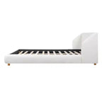 Letto imbottito con struttura a piattaforma, Queen/King Size, profilo basso, con testiera imbottita ad alette, bianco - ModernLuxe