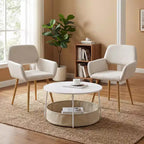 FurnitureR 3-Piece Accent Chair and Coffee Table Set, Round Side Table with 2 Upholstered Chairs for Living Room, Lounge or Apartment